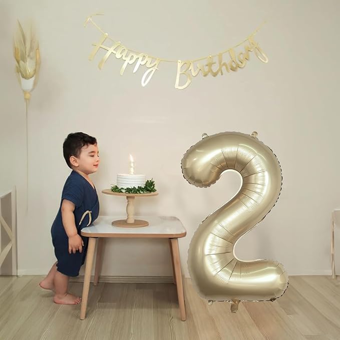 Champagne Gold 2 Balloons, 40 Inch Giant Metallic Helium Mylar Foil Number 0-9, Light Gold 2nd Birthday Balloon for Boys Girls, Morados Numero Two for Women Anniversary Party Decorations
