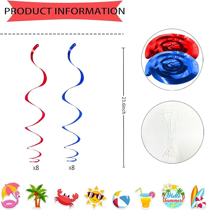 Summer Party Decorations, Beach Party Decorations Include Hello Summer Banner and Summer Beach Hanging Swirls, Summer Holiday Birthday Party Supplies