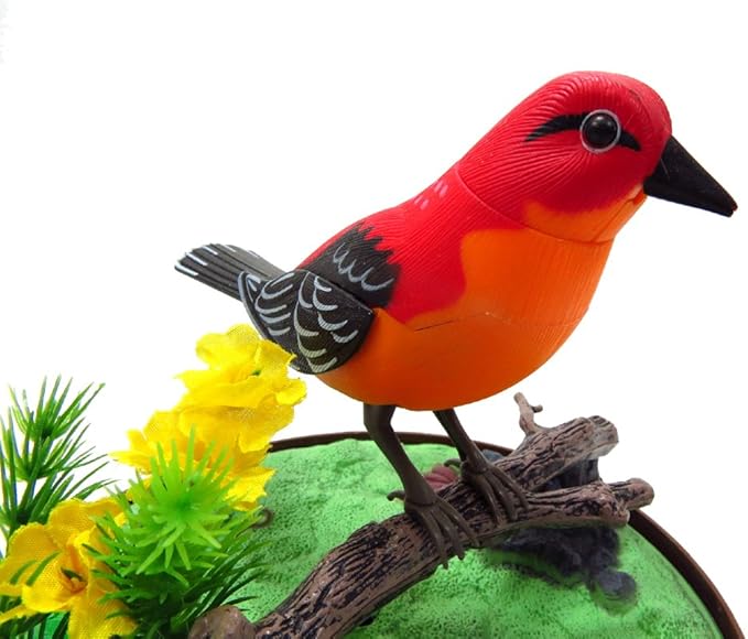 & Trading BC507B Singing & Chirping Bird in Cage - Realistic Sounds & Movements Red