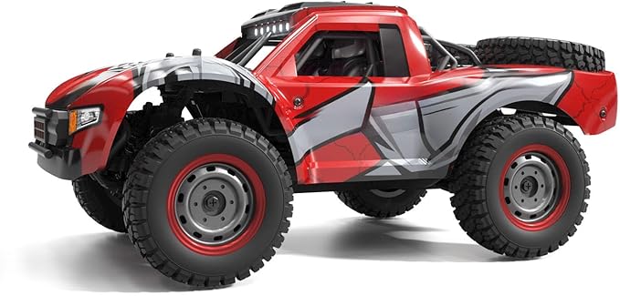 1/14 2.4GHz Remote Control High Speed Car 48KM/H 4 * 4 Off Road Vehicle Q130A RTR Car Carbon Brush Motor ESC LED Lights Battery Hobby Grade Model for Adult Hobby(Red)