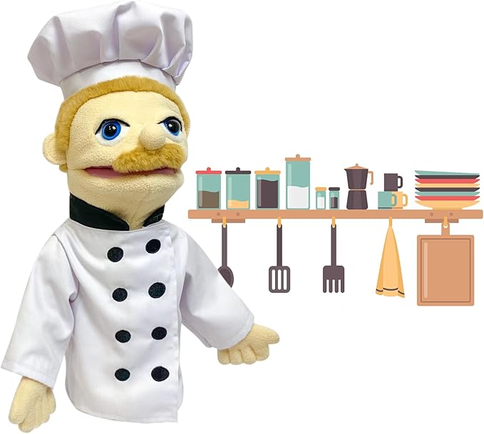 16" Puppets Entriloquist Puppet,Hand Puppets for Kids Plush Chef Puppets for Adults with Removable Mouth Puppet for Kids Ages 4-8，Hand Puppet for Adults with Scalable Puppet Control Rod