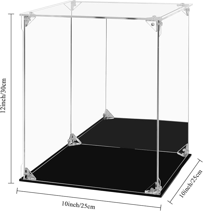 Acrylic Display Case for Collectibles Assemble Clear Acrylic Display Box with Mirrored Back, Alternative Glass Case for Action Figures Lego Model Doll Toys Display (10x10x12 Inch; 25x25x30 cm)