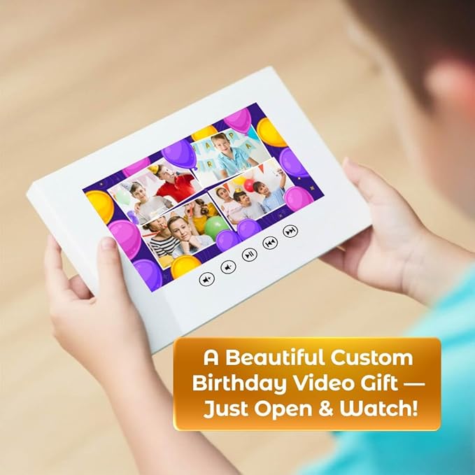 Birthday Greeting Video Card for Boys – Custom Slideshow Gift – Upload Your Favorite Photos – 7” Display, USB Rechargeable, 256MB Storage, Full Color LCD
