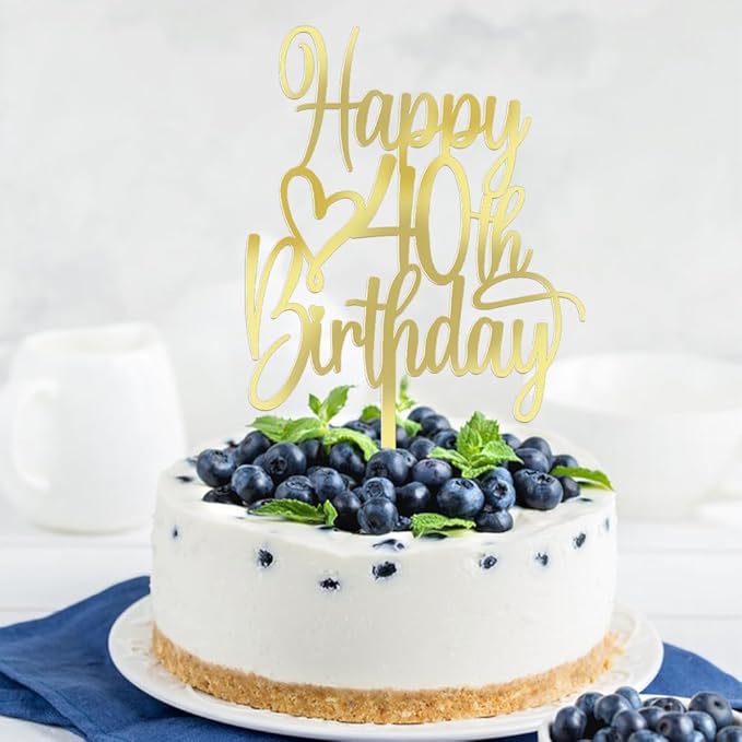 Acrylic Happy 40th Birthday Cake Topper - Cheers to 40 Years Cake Topper, 40 & Fabulous Cake Decoration for Hello 40th Birthday Anniversary Party Cake Decorations Supplies