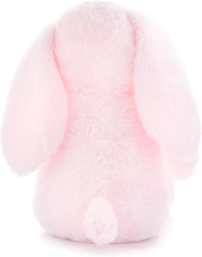 Pink Rabbit Bunny Stuffed Animal Plush Toys with Floppy Ears & Heart Print for Lover, Kids, Boys, Girls, Babies - Perfect Birthday Nursery Décor Easter Christmas Bedtime Gift