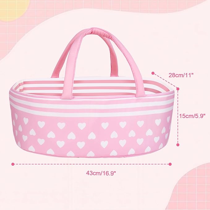 AORI Reborn Baby Dolls Bassinet - Foldable Doll Crib Bed Soft Doll Carrier Accessories with Handle for 17-22 Inches Newborn Baby Girls Pink