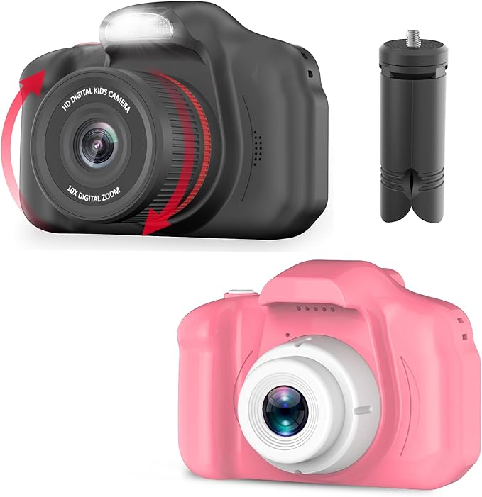 Seckton Kids Selfie Camera for Girls Age 3-9 Pink & Digital Video Cameras with Flash for Kids 6-10, Portable Camera Toy 3 4 5 6 7 8 9 10 Year Old Boys Girls Black