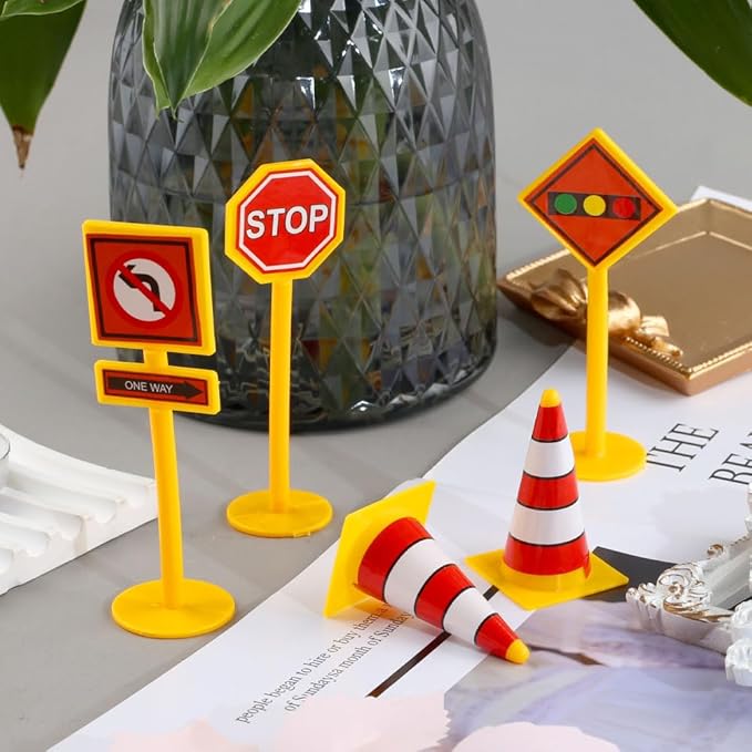 RUIYDZ 28pcs Construction Cake Topper Birthday Cake Toppers Construction Birthday Party Supplies Large Crane Excavator Traffic Sign Cake Decorating Kit Construction Toys Birthday Party Favors