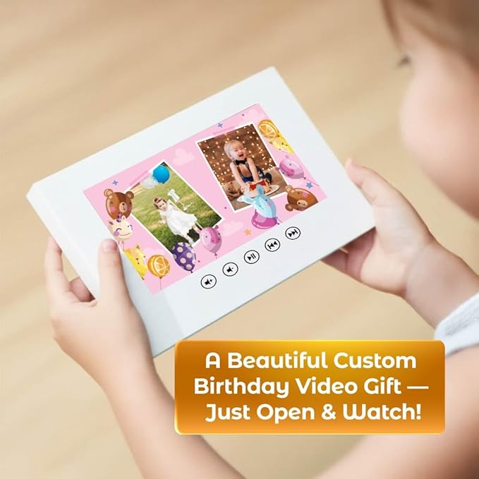 Baby Birthday Video Greeting Card – Personalized Photo Animation Gift – Sweet Keepsake for Young Kids – 7” HD Display, 256MB Memory, Long-Life Battery, Plug & Play USB Design