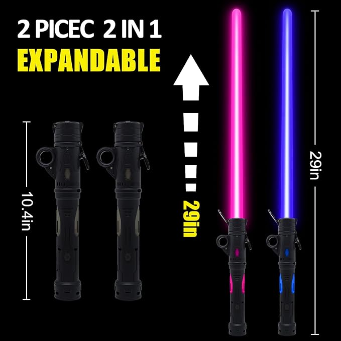 Light Sword Toy for Kids, LED Dual Light Sabers with FX Sound Rechargeable Light Sword Set for Galaxy War Fighter Warriors, Halloween Dress Up Party Kid Gift, Christmas Birthday Present (2 Pack)