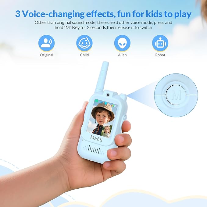 Mafiti Video Walkie Talkies for Kids 2 Pack Rechargeable Birthday Gift Toddler Toys for 3 4 5 6 7 8 Year Old Boys Girls 1000 Feets Long Range Indoor Outdoor Play(Blue+Blue)