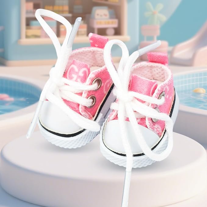 Mini Doll Shoes, 1 Pair Cute Lace Up Canvas Sneakers Compatible for 17cm/15cm Doll Shoes Toy Outfit Accessories Easter Gifts(Pink)