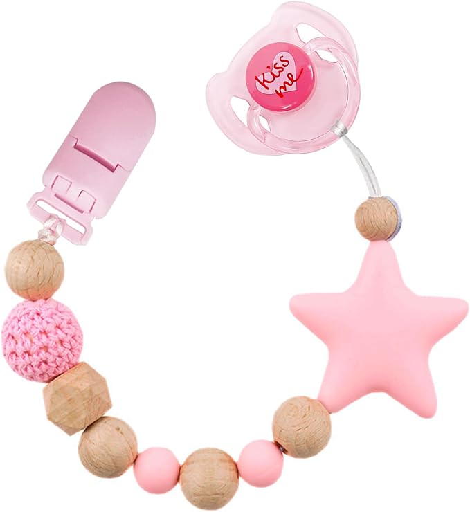 Magnetic Pacifier for Reborn Dolls - Strong Adsorption Star Pacifier Chain Clip - Fits 17-22 Inch Reborn Baby Dolls | Cute Pink Accessory Set