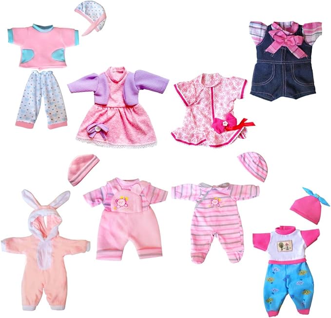 8-Sets Alive Baby-Doll-Clothes for 12 inch Baby Dolls 10-11-12 inch Handmade Clothing Lovely Hat Dress and Outfits Accessories Christmas Birthday for Little Girl