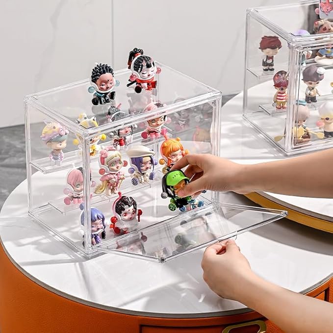 3 Tiers Clear Display Case with Lights, Acrylic Storage Organizers Box with Magnetic Door, Acrylic Dustproof Showcase for Collectibles Action Figure