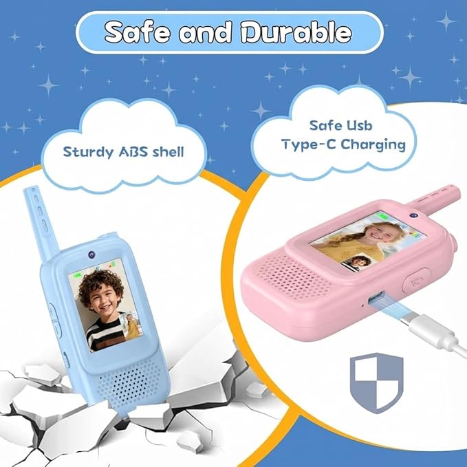 Kid Walkie Talkies for Kids 2 Pack, Long Range Rechargeable Walkie Talkies for Kids with LCD Screen & Earpieces, for Outdoor Adventures, Camping, Hiking, Birthday