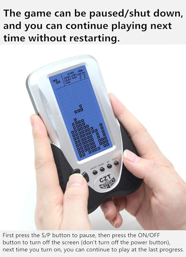 CZT Retro Brick Game Console Big Blue Backlight Screen Built-in 23 Games Tank Battle/Racing Can plug Headphone Nostalgic Puzzle Pocket Handheld Porable Machine Children's toys Christmas Gifts(Black)