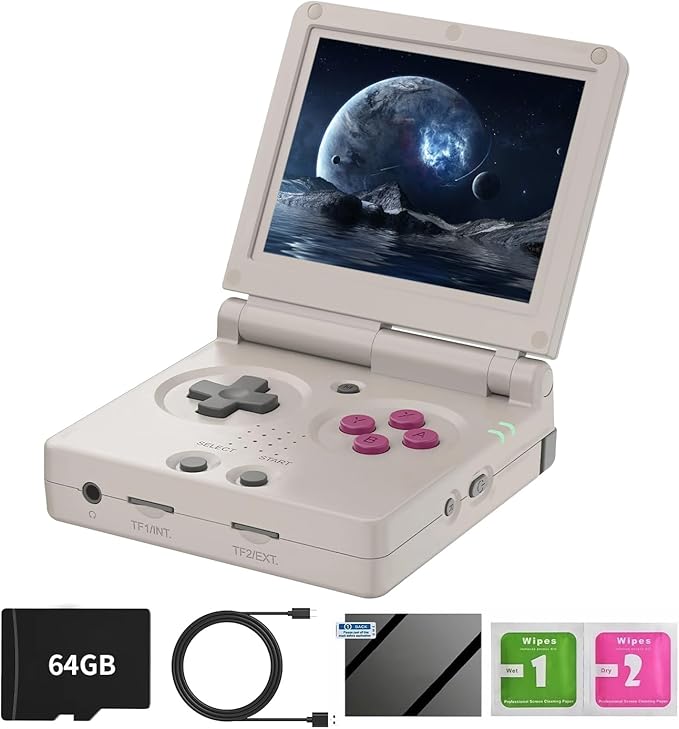 RG35XXSP Handheld Clamshell Games Consoles Built-in 64G TF Card 5000+ Games Portable Style Flip Hand Held Game Video Consoles Linux System with Case (Gray)