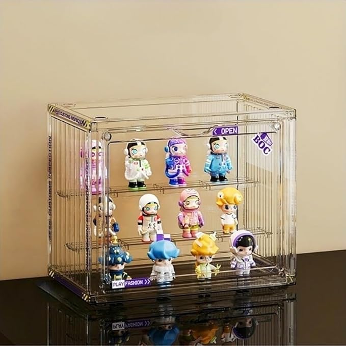 Clear Display Case for Figures, Acrylic Display Case for Collectibles, Adjustable Figure Display Case with Magnetic Door, Stackable Display Box for Action Figures, Pop Mart, Funko Pop (Clear, 1 Pack)
