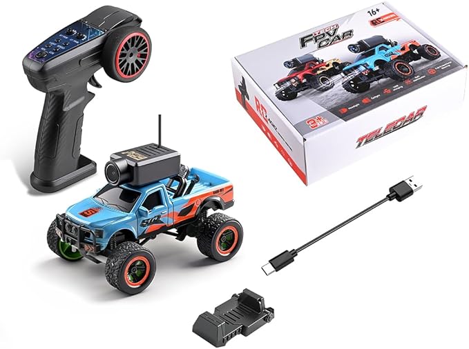 WL 1/64 FPV RC Car with Camera, APP Auto-Pairing Mini RC Truck with Remote Controller, 3-Speed Modes Gyroscope Remote Control Off-Road Truck for Adults