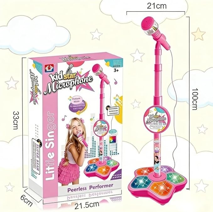 2026 New All-in-Ones Microphone Toy,Kids Microphone with Stand Adjustablewith Adjustable Stand, Colorful Lights, and Echo Effect, for Boys and Girls Christmas Birthday (Pink)