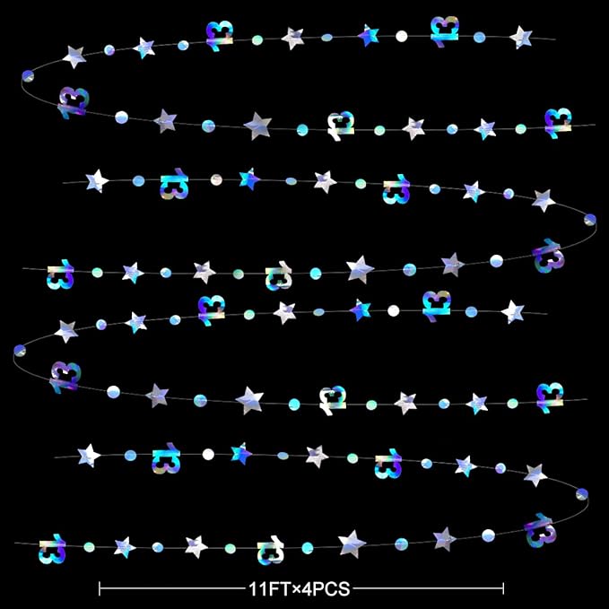 Iridescent 13th Birthday Decorations Number 13 Circle Dot Twinkle Star Garland Metallic Hanging Streamer Bunting Banner Backdrop Girls 13 Year Old Birthday Thirteen Official Teenager Party Supplies