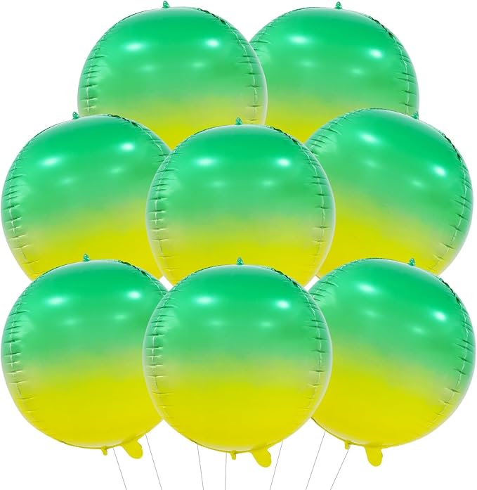 TONIFUL 8Pcs 22Inch Large Colorful Green 4D Giant Round Foil Balloon 4D Metallic Mylar Sephere Balloons for Christmas New Year Birthday Party Graduation Wedding Bridal Shower Decoration Supplies