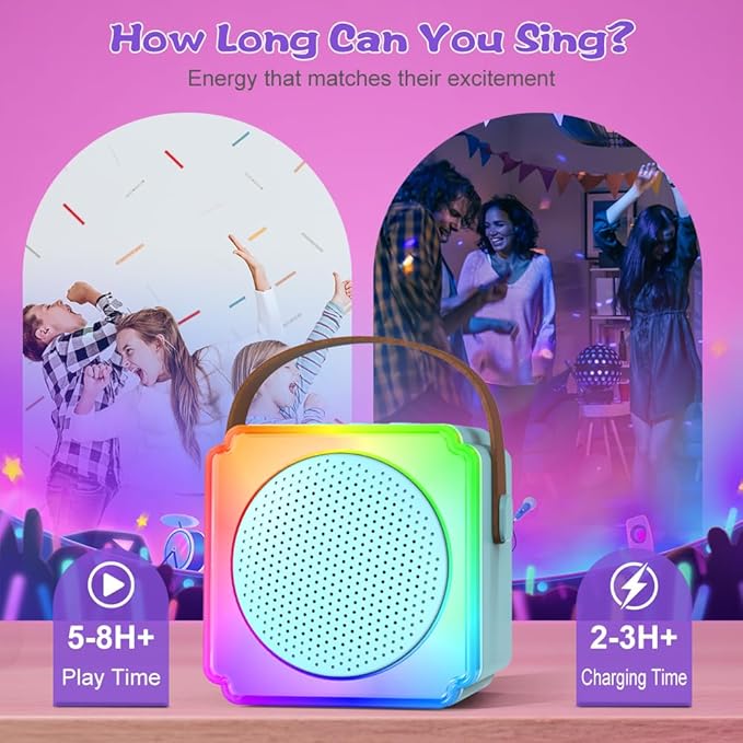 Mini Karaoke Machine for Kids Adults, TOP Toy Gift Bluetooth Karaoke Speaker with 2 Wireless Microphones, LED Party Lights, AUX/USB/TF- Christmas Birthday Gifts for Girls Boys Ages 3-12+, Blue