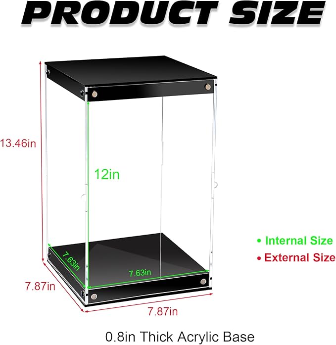 Clear Acrylic Display Case with LED Light for Trophy Collectibles，Easy Assemble Cube Display Box Dust Proof Protection Showcase for Action Figures Toys 8" Lx8 Dx12 H