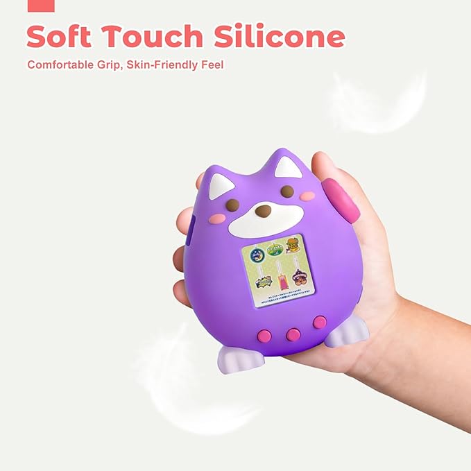 for Tamagotchi Paradise Case,Cute Standing Dog Silicone Protective Cover for Tamagotchi Paradise Electronic Pet,Waterproof Washable Shockproof Anti-Drop 360Full Protection,Puppy Style (Purple)