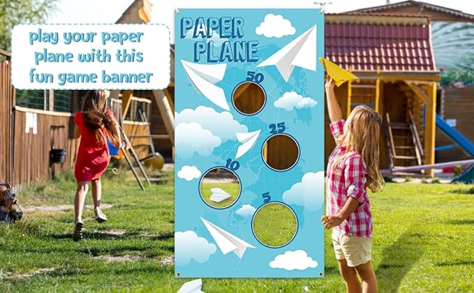 TICIAGA Paper Plane Toss Game Banner, Throwing Target Banner for Glider Airplane, Fun Add-on Toys for Flying Paper Plane, Outdoor Sport Activity for Kid Airplane Theme Summer Birthday Party Decoration