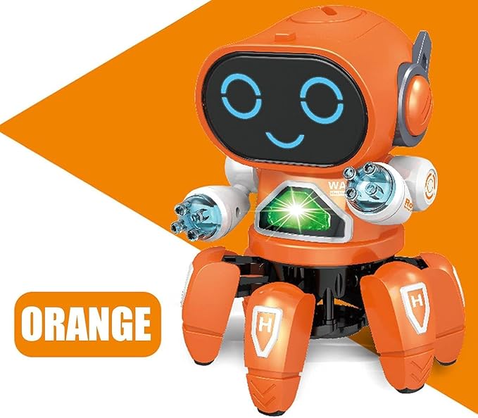 Remote Control Dancing Robot Toy with LED Lights and Music, Orange Electronic Interactive STEM Educational Gift for Kids 6-9 Years