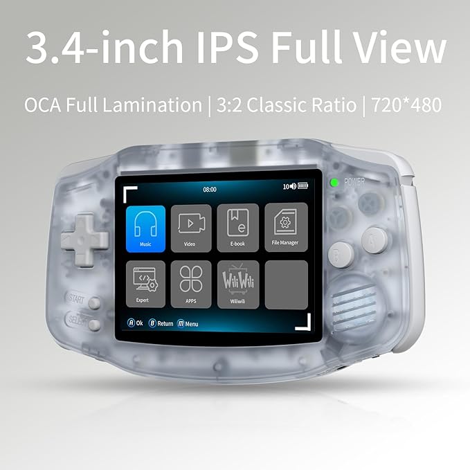 RG 34XX Retro Handheld Game Console Linux 64-bit 3.4 inch IPS Screen 32+64G Card RG34XX Portable Gaming Console 5000+ Preloaded Games 3500mAh Battery Compatible with WiFi HDMI Bluetooth Glacier Blue