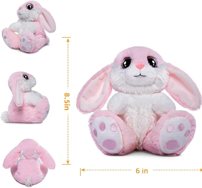 HO-EF Bunny Rabbit Easter Stuffed Animal, 8.5" Plush Bunny with Floppy Ears, Machine Washable& Softness, Rabbit Plush Toys for Girls Boys Kids Babies Great Easter Birthday Gifts Decorations, Pink