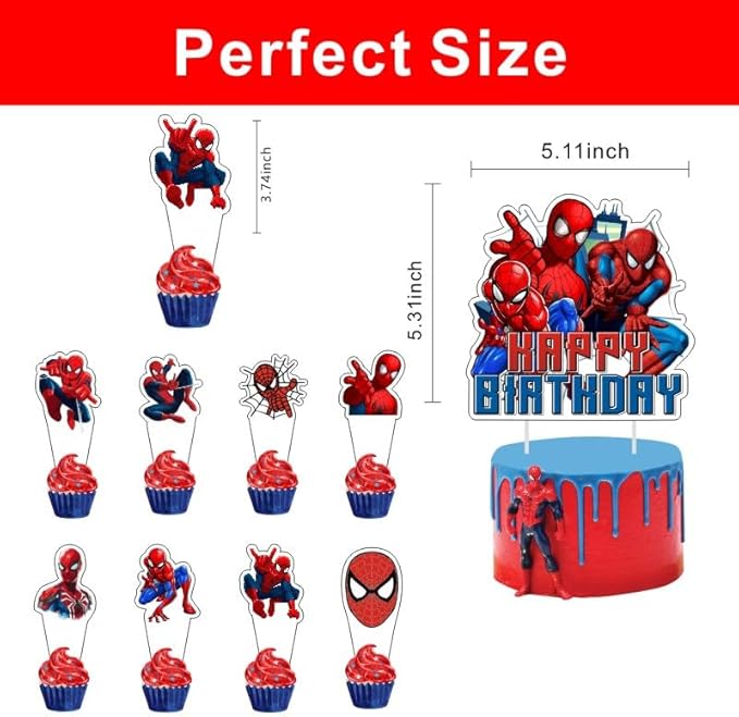 25pcs Spider Cake Decorations with 1pcs Cake Topper, 24pcs Cupcake Toppers for Spider Birthday Party Supplies