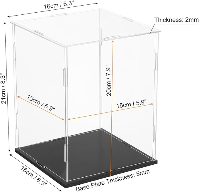 uxcell Acrylic Clear Display Case for Collectibles Self-Assemble Display Boxes Black Base Dustproof Countertop Storage Box for Collectibles Action Figures, 5.9 x 5.9 x 7.9 Inch