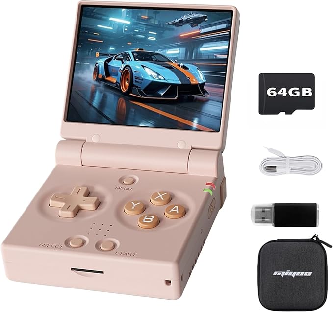 Miyoo Mini Flip Portable Handheld Game Console Portable 2.8-inch 750*560 IPS Screen 2500mAh Miyoo-mini Flip Retro Handheld Clamshell Retro Games Consoles Pink 64GB