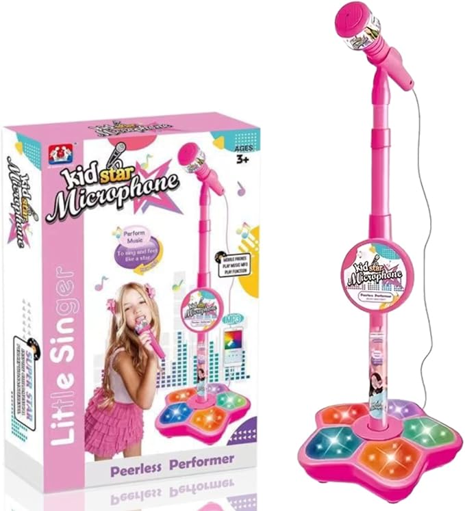 2026 New Star Microphone with Stand, Got Built-in Music, Colorful Lights, Echo Effects, Portable Karaoke Machine for Singing, Music Play, Fun and Easy-to-Use (Pink)