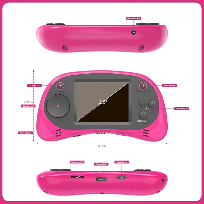 Handheld Games for Kids -16 Bit Retro Video Game with 220 HD Electronic Games - 2.5'' IPS Portable Travel Game Gifts for Boys Girls Ages 4-12
