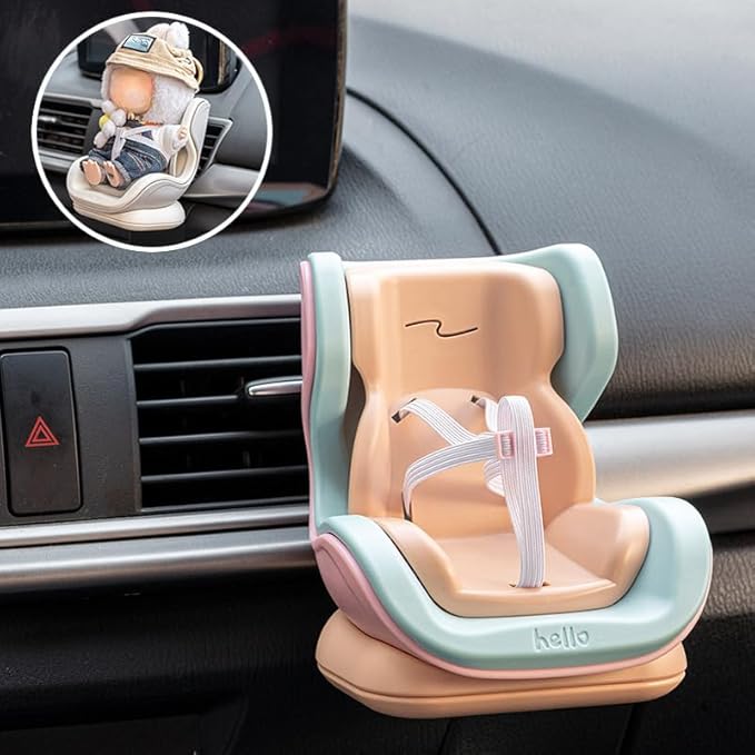 Labubu Compatible Car Safety Seat Model – OB11 Doll Display Stand for Vehicle or Desktop Decoration, Collectible Toy Accessories (Pink&Blue)