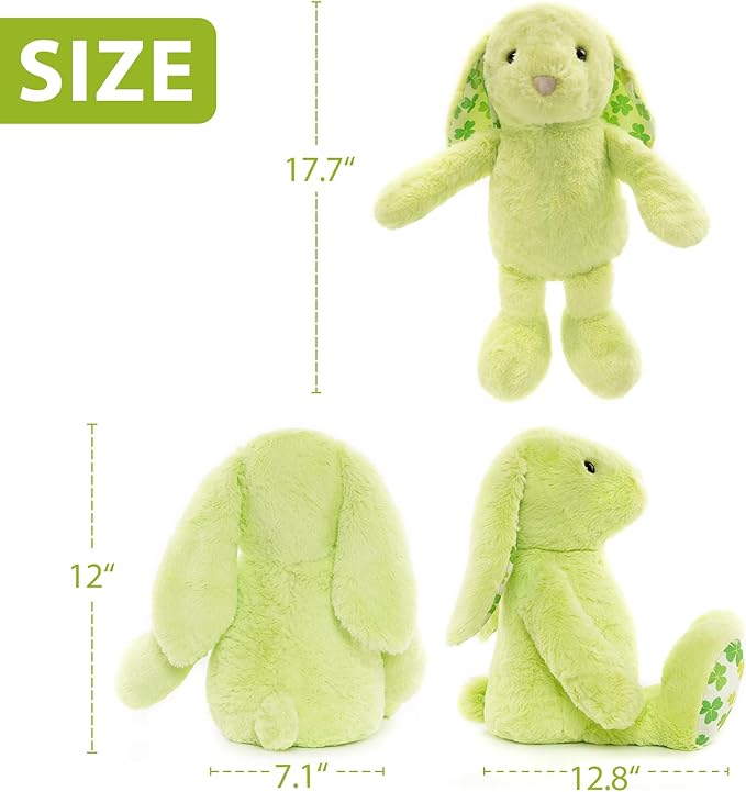 Green Rabbit Bunny Stuffed Animal Plush Toy with Floppy Ears & Shamrock Print for Kids, Boys, Girls, Babies - Perfect, St. Patrick's Day, Birthday, Easter, Christmas, Bedtime Gift