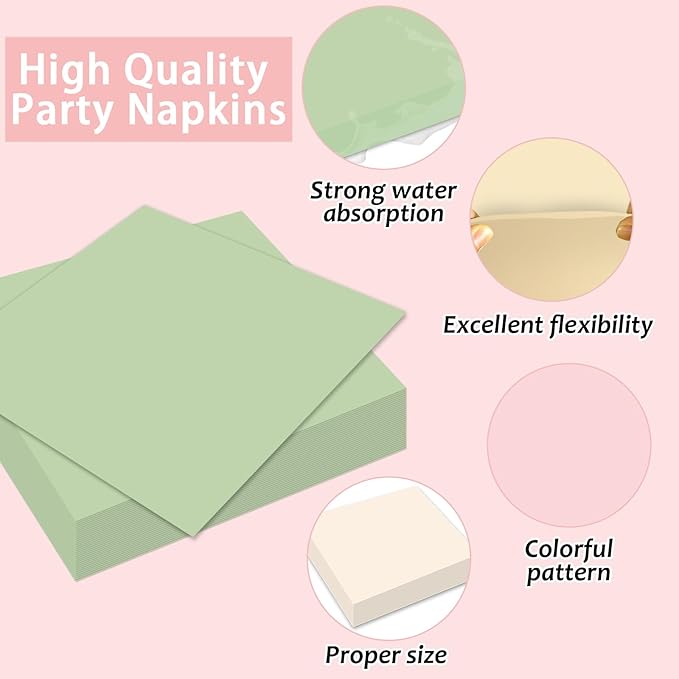 96Pcs Pink and Sage Green Birthday Party Decorations Olive Dusty Pink Metallic Gold Nude Paper Plates and Napkins Boho Tablewares for Girl Birthday Baby Shower Bachelorette Party Supplies 24 Guest