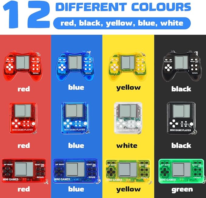 12pcs Video Game Party Favors, Mini Gaming Party Favors, Video Game Keychains, 8-bit Handheld, Birthday Party Supplies for Kids, Return Gifts for Birthday Party Decorations Supplies
