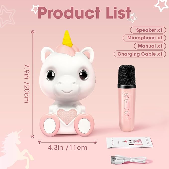 Mini Karaoke Machine for Kids Age 3-5, Unicorn Kids Portable Karaoke Machine with Wireless Microphone for Toddler Girls Singing Microphone Unicorn Toys Birthday Gift for Age 4-6 Pink