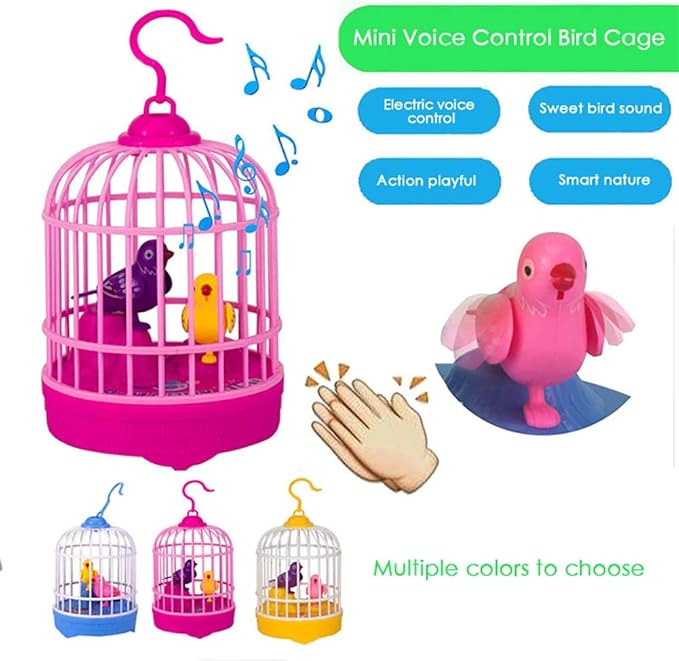 Singing and Chirping Bird Toy in Cage Realistic Sounds and Movements Sound Activated Chirp Toy Electronic Simulation Bird Cage Toy