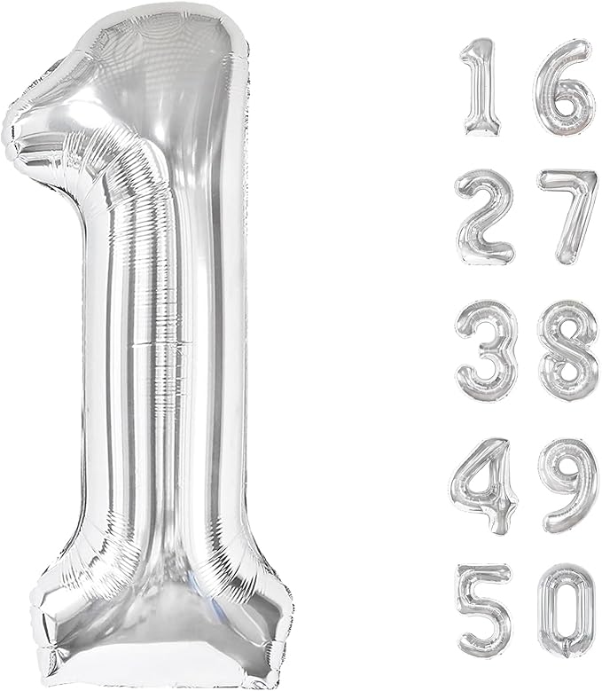 40 Inch Silver 1 Number Balloons Giant number balloons 1 11 12 13 14 15 21st Balloons Silver Birthday Balloons 14th Birthday Anniversary Party Decorations Supplies
