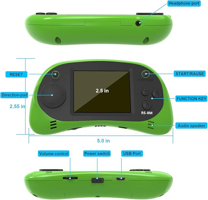 E-MODS GAMING Kids Handheld Games 16 Bit Retro Video Games Console with 220 HD Electronic Games - 2.5'' LCD Portable Travel Games Entertainment Gifts for Boys Girls Ages 4-12 (Lime Green)
