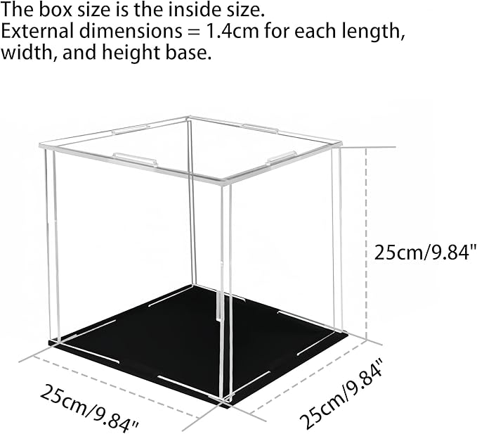 25 x 25 x 25cm Acrylic Clear Display Case Perspex Box Display Cabinets for Collectables, Assemble Countertop Dustproof Protection Showcase for Toys Models Action Figures