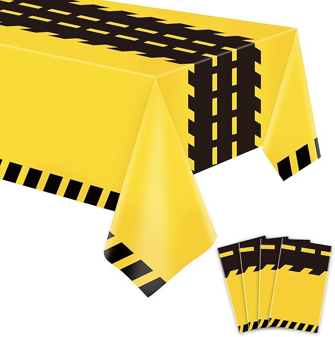 4 Pack Construction Tablecloths - Rectangle Construction Table Covers - Dump Truck Birthday Table Cloth for Kids Boys - 51 x 86 Inch