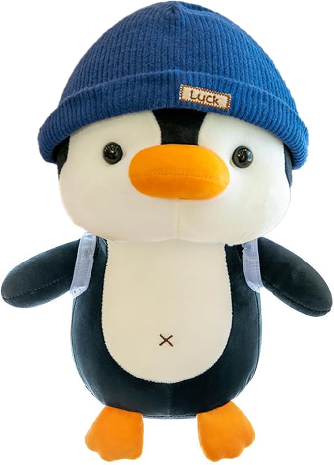 9 inches Penguin Stuffed Animals Soft Plush Cute Travel with Hat Backpack Doll for Boys Girls